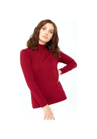 Resim Desen Triko Kadın Likralı Uzun Kollu Basic Tam Balıkçı Bluz 0240017 Vişne 