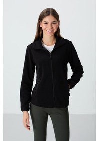Resim Tommy Life Siyah Dik Yaka Fermuarlı Rahat Form Kadın Polar Sweatshirt - 97173 Siyah 
