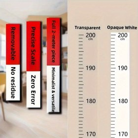 Resim 1 adet Çıkarılabilir Yükseklik Ölçümü Duvar Stickeri - Şeffaf Plastik, Kalıntısız, Tam 2 Metre Parça, Ev Dekoru için Hassas Ölçek, Oda, Duvar Dekoru ve Aksesuarlar için İdeal 