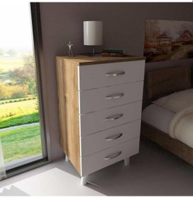 Resim Dekorister Cemre 5 Çekmeceli Şifonyer Beyaz-Ceviz 