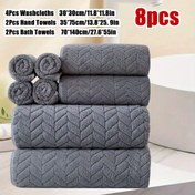 Resim 8 parça Banyo Havlu Seti, Kuru Saç Havlusu, 2 Banyo Havlusu + 2 Havlu + 4 Yüz Havlusu dahil, Buğday Kulağı Desenli Mikrofiber Malzeme, İyi Su Emme, Çok Renkli Opsiyonel Aile Seti, Banyo Duşu, Otel, Sauna, Fitness için Uygun 