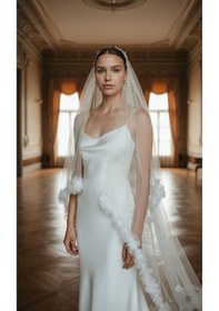 Resim 2,5 Mt Boy 1.5 Mt En Çiçekli Gelin Duvağı 
