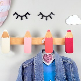 Resim Ahşap Kalem Şeklinde Çocuk & Bebek Odası Askılık Modern Dekoratif Duvar Askısı - Pembe 