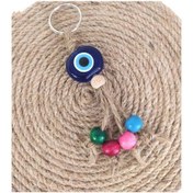 Resim Hasır Renkli Ahşap Boncuklu Nazar Anahtarlık Çanta Süsü 