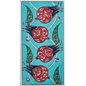 Resim Armada Çini 10x20 Cm ED 208 Yeşil Nar çiçekli El dekoru Çini Karo 