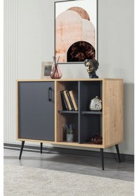 Resim 4109 Şile Metal Ayaklı,kulplu 100 Cm Konsol - Tv Ünitesi - Yemek Odası - Kahve Köşesi Antrasit Antrasit - Safir 