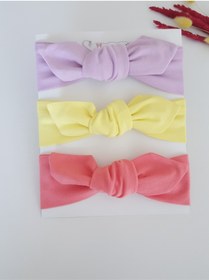 Resim swan butik Kız Çocuk Bebek Bandana Toka Seti 3'lü Lila Sarı Somon 
