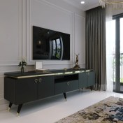Resim Myniture Modern Tv Sehpası Gold Üçgen Kulp Kepli G0M24-4 Antrasit 35 cm Derinlik 