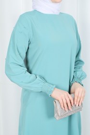 Resim HNT Hayrunnisa Tesettür Kolu Boncuk Detaylı Tesettür Tunik Mint Yeşili HNT7515 