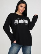 Resim Home Style Büyük Beden Baskılı Oversize Uzun Kollu T-shirt 326028186 SIYAH 