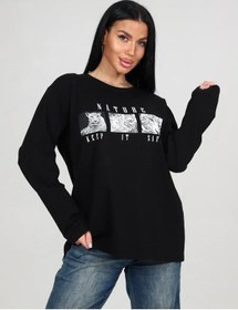 Resim Home Style Büyük Beden Baskılı Oversize Uzun Kollu T-shirt 326028186 SIYAH 