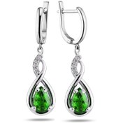 Resim Brezza Lusso Jewelry 925 Ayar Su Damlası Zümrüt Zirkon Taşlı Gümüş Küpe 