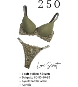 Resim Tılsım Lingerie Murays Kadın Taşlı Mikro Sütyen Takım Haki 