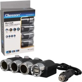 Resim TeknoKapsül Olesson 1508 12-24V 3lü Çift Usbli 120W 80 cm Kablolu Araç Çakmak Çoklayıcı 