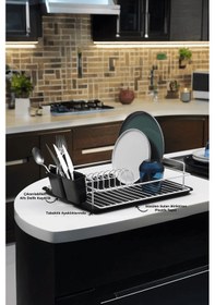 Resim Tek Katlı Beyaz Bulaşıklık Dayanıklı Paslanmaz Termoplastik Kaplama Bulaşık Sepeti, Tepsili, Tabak Ve Kaşık Kurutmalık Beyaz - Siyah 