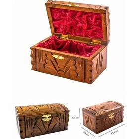 Resim El Oyması Maraş Sandık Motifli Mücevher Takı Kutusu Kadife Kaplı Küpe Yüzük Mücevher Takı Kutusu Kadife Kaplı Ceviz Ahşap 16 Cm 
