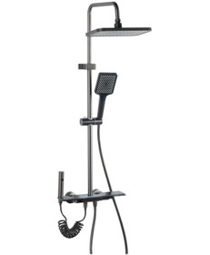 Resim KAVİTİCARET Slim Model Antrasit Gri Piyano Çok Fonksiyonlu Yağmurlama Tepe Duş Seti (Banyo Bataryası Dahil) 
