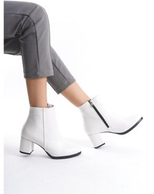 Resim Kadın Liva Düz Topuklu Kısa Bot Beyaz Deri 