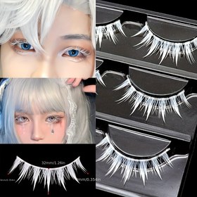 Resim Kostüm Doğal Küme Kabarık Sahte Kirpik - C Kıvrım, Beyaz Renkli, Çoklu Çiftler (3 Çift), 0.10mm Kalınlık, 10-12mm Uzunluk, Sahne Performansı & Manga Kirpik Seti 