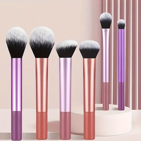 Resim 6 adet Şık Makyaj Fırçası Seti - Naylon Tüylerle, Pudra, Kontur, Blush, Temel, Göz Altı Fırçaları Dahil - Başlangıç Seviyesinde ve Profesyoneller için Mükemmel - Arkadaşlar ve Aile için İdeal Hediye, Makyaj Fırçaları|Sleek Fırça Tasarımı|Naylon Tüyler 