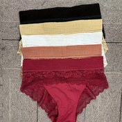 Resim Kadınlar için 5'li DORSU Yüksek Beli Dantelli Çamaşırlar, Seksi Delikli Şeffaf Briefs, Kontrast Dantel Detayı, Tek Renk, Rahat Knit Kumaş İç Çamaşırı 