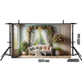 Resim Venspor Şık Çiçek Aranjmanlı Pencere Arkaplan, 200x150cm, Fon, Duvar Örtüsü 