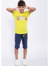 Resim Us Polo Assn Pamuklu Kısa Kol Kız Çocuk Şort Pijama Takımı (537774168) Sarı 