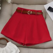 Resim Kadınların şık düz renkli yüksek bel şortları - Esnek olmayan polyester, yan cepli bol kesim, rahat bir bahar ve yaz kıyafeti için mükemmel, günlük iş için temel, her gün şortlar|Sıradan tarz|Polyester kumaş 