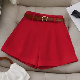 Resim Kadınların şık düz renkli yüksek bel şortları - Esnek olmayan polyester, yan cepli bol kesim, rahat bir bahar ve yaz kıyafeti için mükemmel, günlük iş için temel, her gün şortlar|Sıradan tarz|Polyester kumaş 