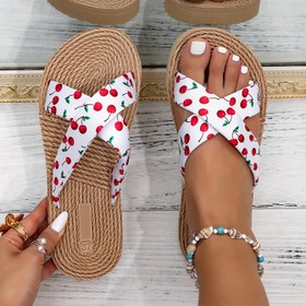 Resim Kadın Yaz Meyve Baskılı Kaydırma Sandaletleri - Kiraz ve Ahududu Tasarımı, Nefes Alabilen Kumaş Üst, EVA Yastıklı Taban, Açık Ayak Plaj Ayakkabıları, Dış Mekan ve Günlük Giyim için Plaj Ayakkabıları 