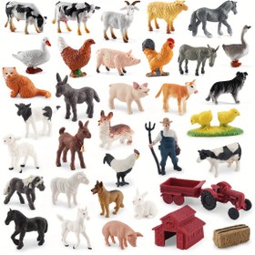 Resim FA Fantarea Mini Çiftlik Hayvanları Seti - Horozlar, Tavuklar, Ördekler, Keçiler ve Daha Fazlasının Renkli PVC Modelleri ile At Arabası ve Kırmızı Ahır Gibi Aksesuarlar 