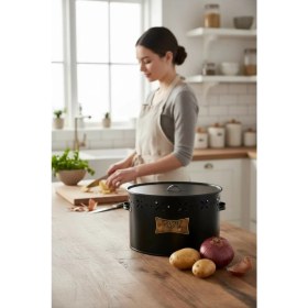 Resim Özbience Metal Bölmeli Patates ve Soğan Kovası, Siyah, 18 Litre 