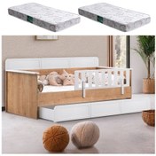 Resim Yavrulu Karyola, Mira Yavrulu Montessori Karyola - Ceviz + 2 Adet Comfort Yatak 