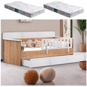 Resim Yavrulu Karyola, Mira Yavrulu Montessori Karyola - Ceviz + 2 Adet Comfort Yatak 