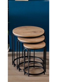 Resim 3' Lü Açık Ceviz Ahşap Siyah Statik Ayak Lenka Metal Sehpa Takımı Sedaş-zigon-sehpa Açık Ceviz 