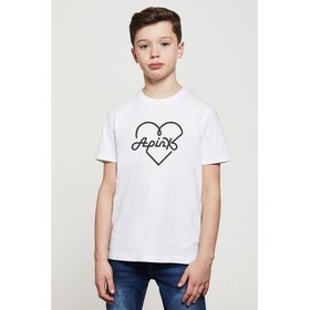 Resim Apinx Logosu K Pop Korece Idol Baskılı Unisex Çocuk Beyaz T-Shirt 