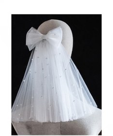 Resim bbays new trend Çift Katlı Boncuklu Fiyonk Duvak - Gelin duvağı, Nikah, Duvağı,tül, Beyaz ,beyaz incili duvak 40cm 