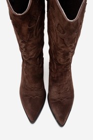 Resim luvishoes MATIAS Kahverengi Süet Hakiki Deri Kadın Nakışlı Western Çizme 