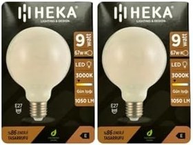 Resim Heka LED Ampul, 9W (67W), 3000K Sarı Işık, E27 Duy, G95 Glop, 2 Adet 
