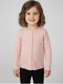 Resim Kız Çocuk Fitilli %100 Pamuklu Düğmeli Hırka Pembe 