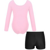 Resim Kayısı & Siyah Çocuk Kız Uzun Kollu Bale Leotard Jimnastik Egzersiz Dans Performansı Giyim İçin Şort Altları İle Sarı - Siyah 