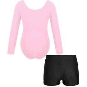 Resim Kayısı & Siyah Çocuk Kız Uzun Kollu Bale Leotard Jimnastik Egzersiz Dans Performansı Giyim İçin Şort Altları İle Sarı - Siyah 