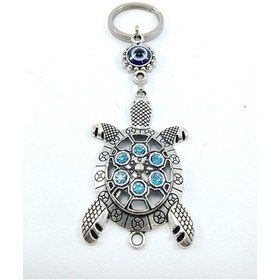 Resim Turkuaz Metal Kaplumbağa Nazar Boncuğu Anahtarlık Hediyelik Akses 