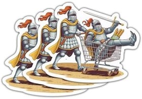 Resim (3 Adet) Şövalyeler Alışveriş Çıkartması - Bakkal Alışveriş Çıkartması - Aptal Ortaçağ Şövalyesi - Komik Ortaçağ - Zırh - Çıkartma 3 İnç Dizüstü Bilgisayar Su Şişeleri Telefon için 