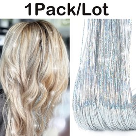 Resim 1/5 adet Saç Simi Kiti, Mavi Saç Simi 121.92 cm 1500 Tel Peri Saçı Simi Isıya Dayanıklı Parıltılı Saç Uzatmaları, Kızlar için Işıldayan Saç Simi Seti (Gümüş) 