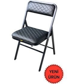Resim Hey Katlanır Kamp Sandalyesi Piknik Sandalyesi Siyah Deri Baklava Siyah 