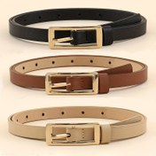 Resim 3 adet Şık Kadın Modası Kare Tokalı Kemerler - Siyah, Kahverengi, Bej - Günlük Kullanım İçin Çok Yönlü Günlük ve Resmi Bel Kemerleri | Şık Kare Tokalı | Dayanıklı Malzeme 