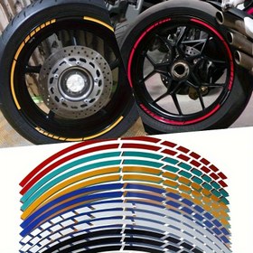 Resim 16 adet Yansıtıcı Motosiklet Tekerlek Etiketleri ve Stickerleri - 17/18 İnç, Dayanıklı PVC Çamur Bandı Arabalar ve Bisikletler için - Canlı Renkler, Yüksek Görünürlük Tasarımı, Kolay Uygulama, Motosiklet. 