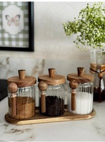 Resim Morponi Akasya Kaşıklı Standlı Cam Kavanoz Seti 550 Ml Beyaz 