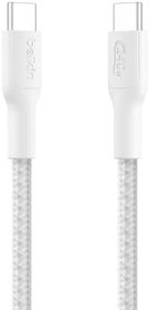Resim Belkin Eco Örgülü USB-C - USB-C Kablosu, 1 m, 240 W, Yumuşak, Esnek Hızlı Şarj Kablosu, iPhone 16, Galaxy S25, Pixel 9, MacBook, iPad Pro ve Daha Fazlası için Tip-C Şarj Kablosu - Beyaz (USB 2.0) 